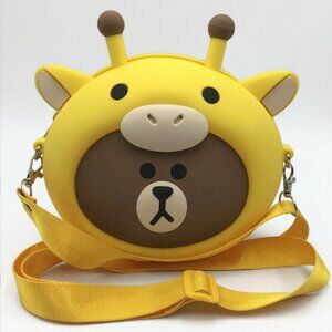 Line Friends Q Uncle Brown Bear Purse Shoulder Bag Crossbody Silicone Zip Pouch